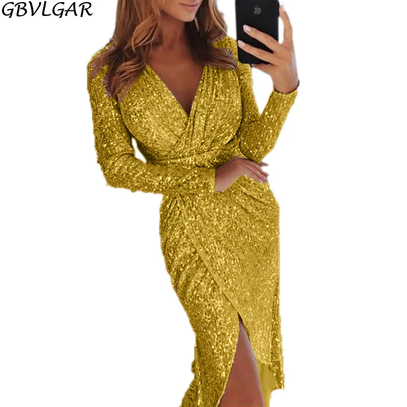 V Neck Bodycon Glitter Dress