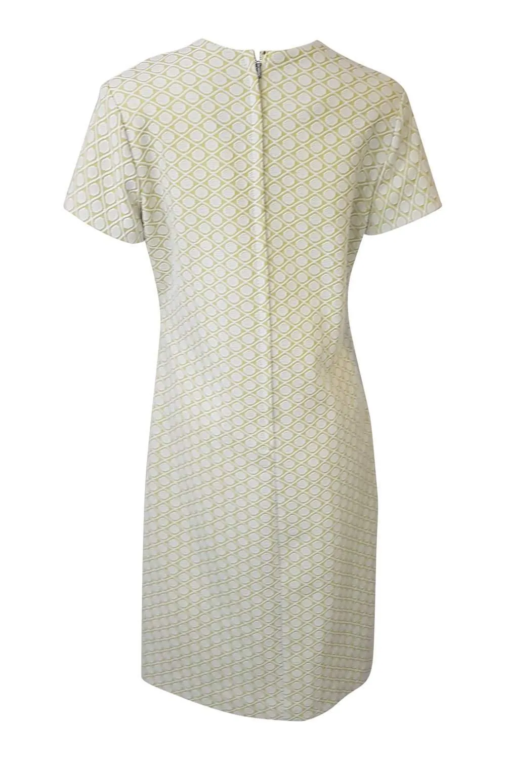 VINTAGE 1970s Green and White Geometric Shift Dress (40)