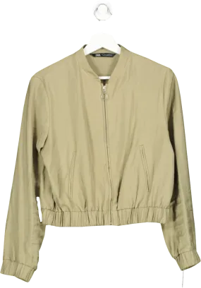 ZARA Green Cropped Bomber Jacket UK S